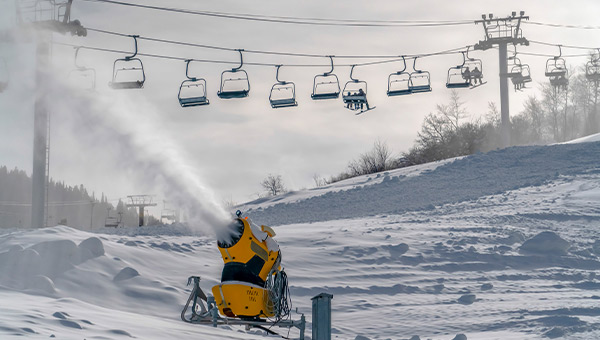 Ski resort with ski lifts in operation