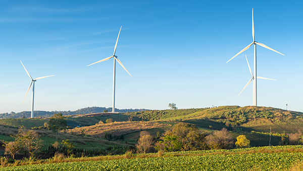 Wind turbines on farmland