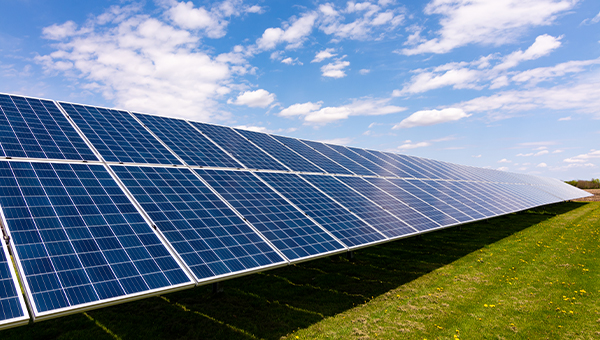 Solar panels on green land