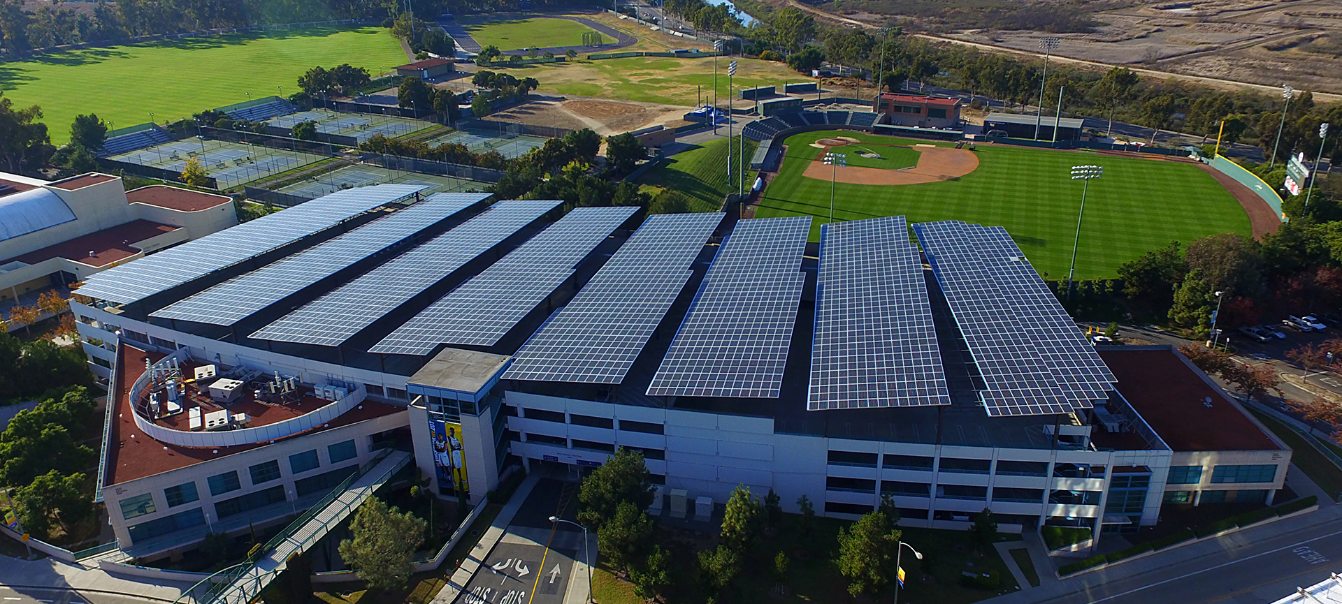 Large commercial building powered by renewable energy