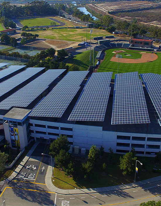 Large commercial building powered by renewable energy