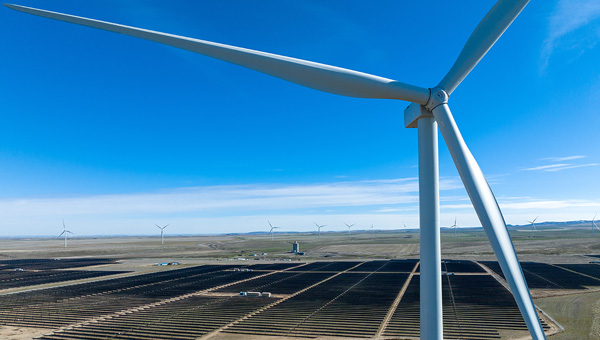 Wind turbines and a solar farm