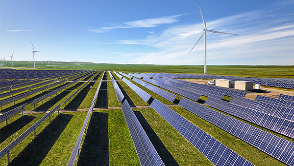 Solar panels and wind turbines