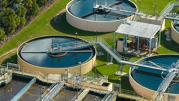 A group of industrial water tanks